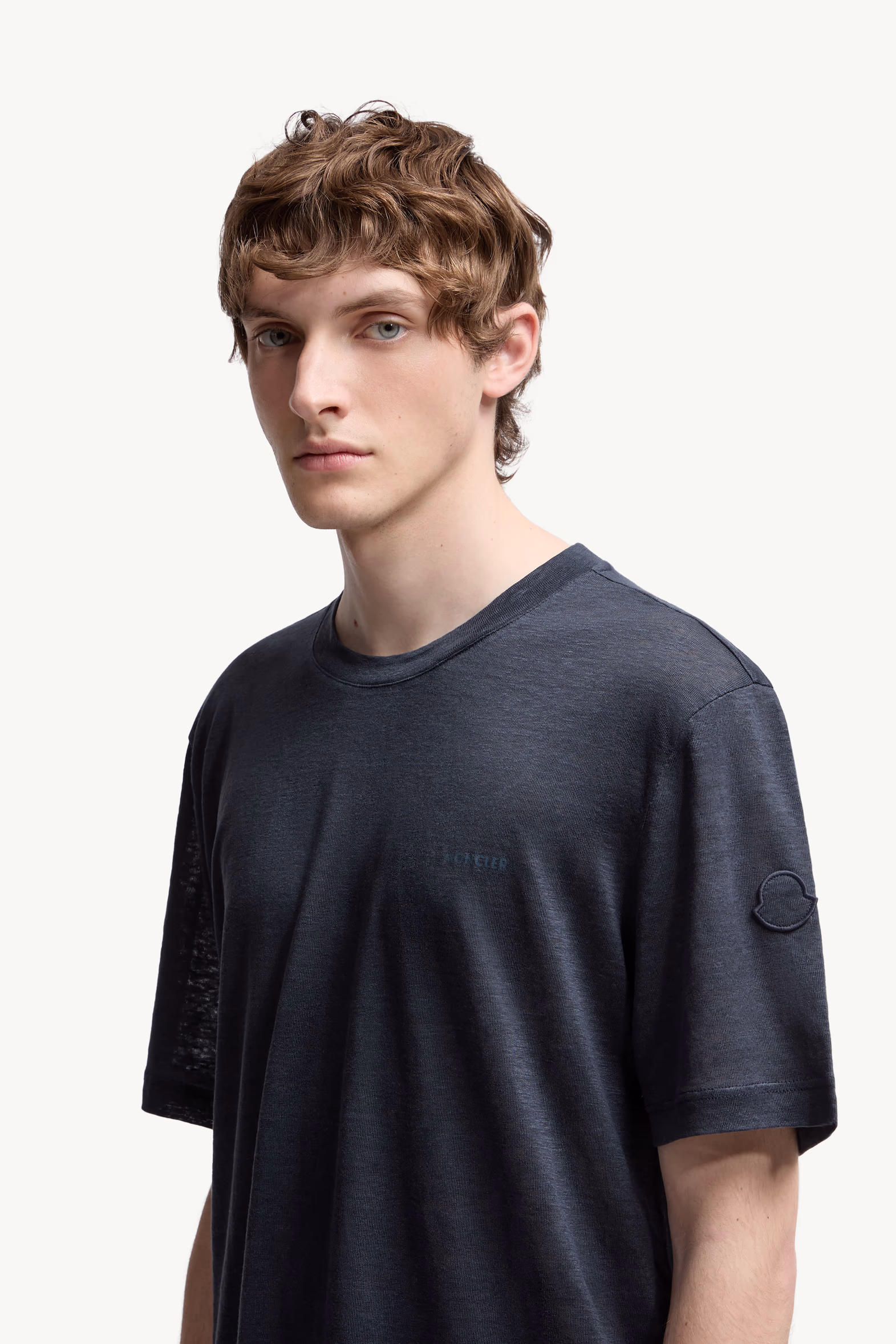 Logo Linen T-Shirt Men Dark Blue Moncler 4
